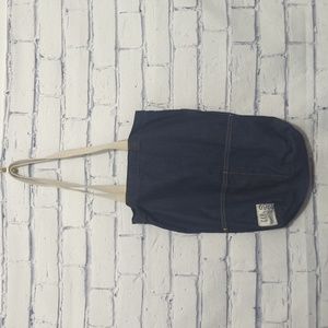 Denim Tote Bag with Beige Straps